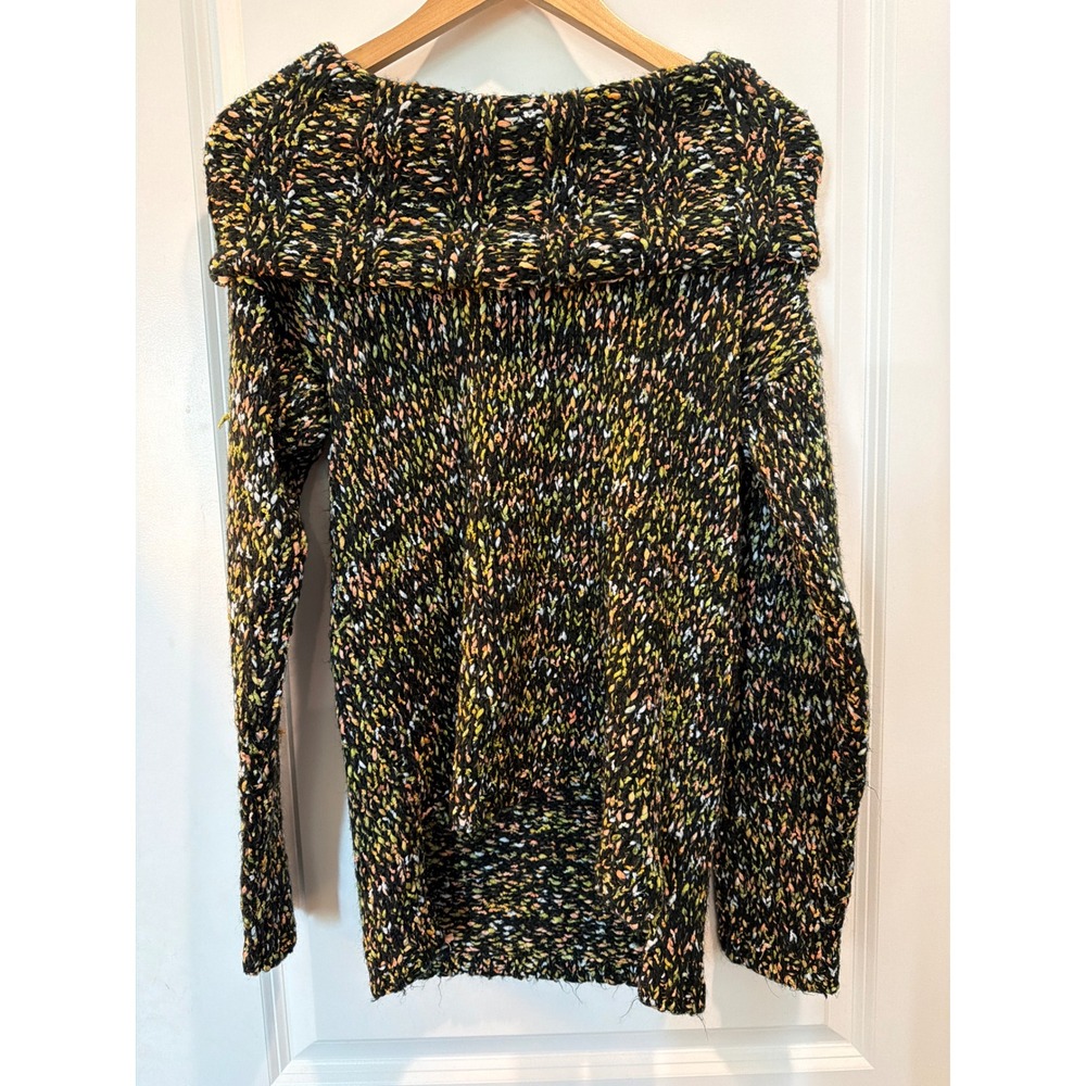 Spense Knits Womens Medium Cowl Neck Space Dye Sweater High Low Multi-Color